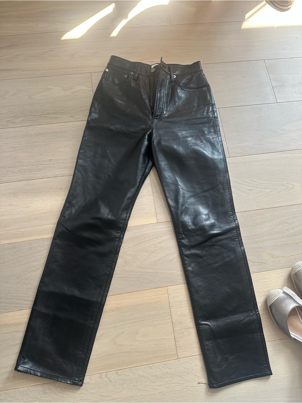 Agolde Black Straight-Leg Leather Jeans
